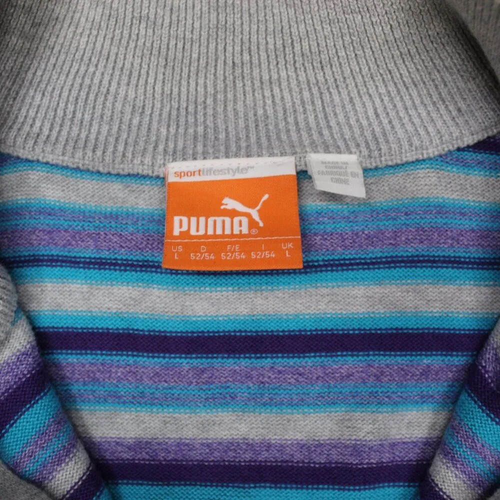 PUMA COTTON 1/4 ZIP SWEATER GRAY, PURPLE & TURQUOISE Sz LARGE, L - Picture 4 of 5